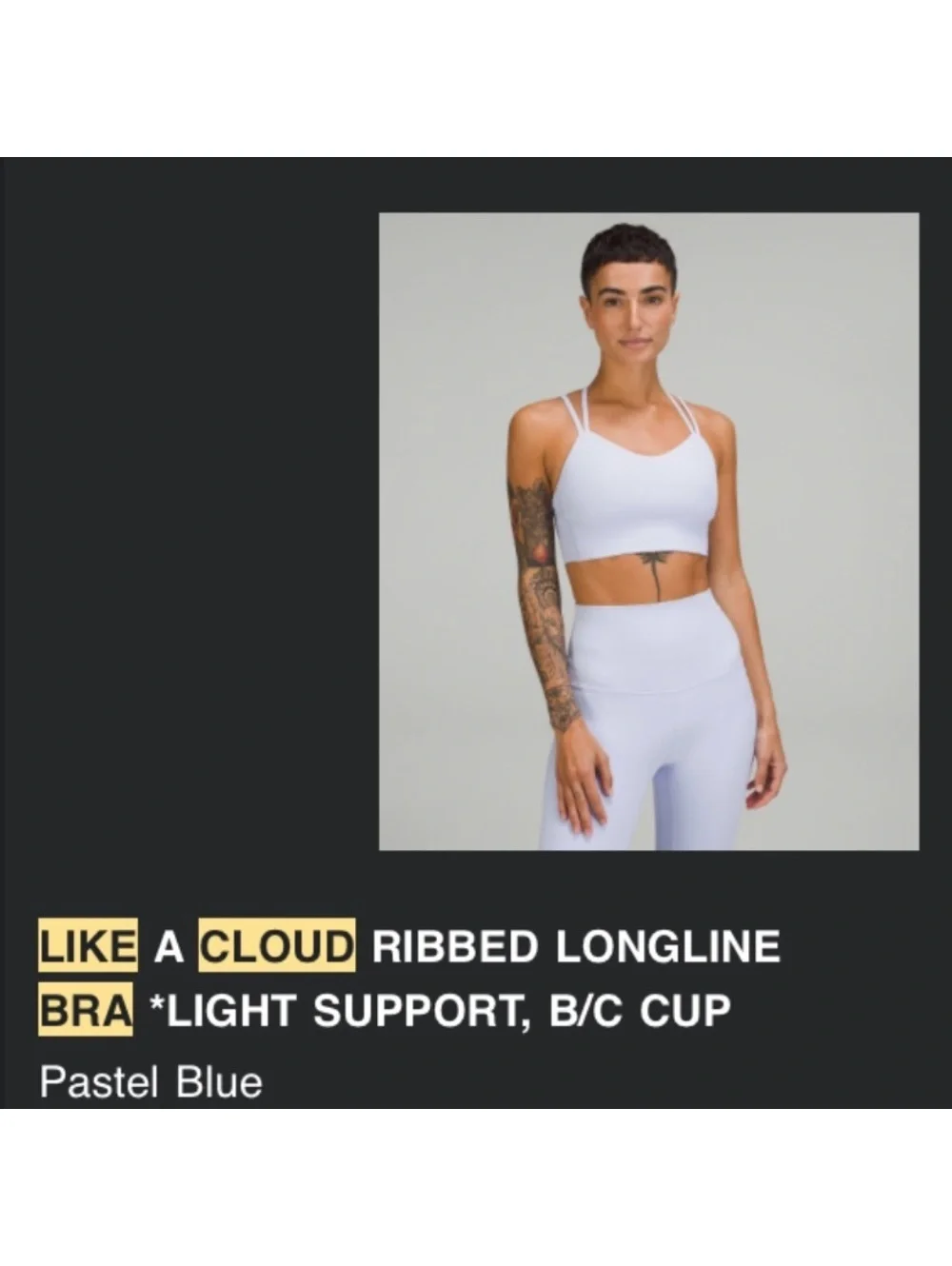 Lululemon Like a Cloud Ribbed Longline Bra Light Blue Size 2/4